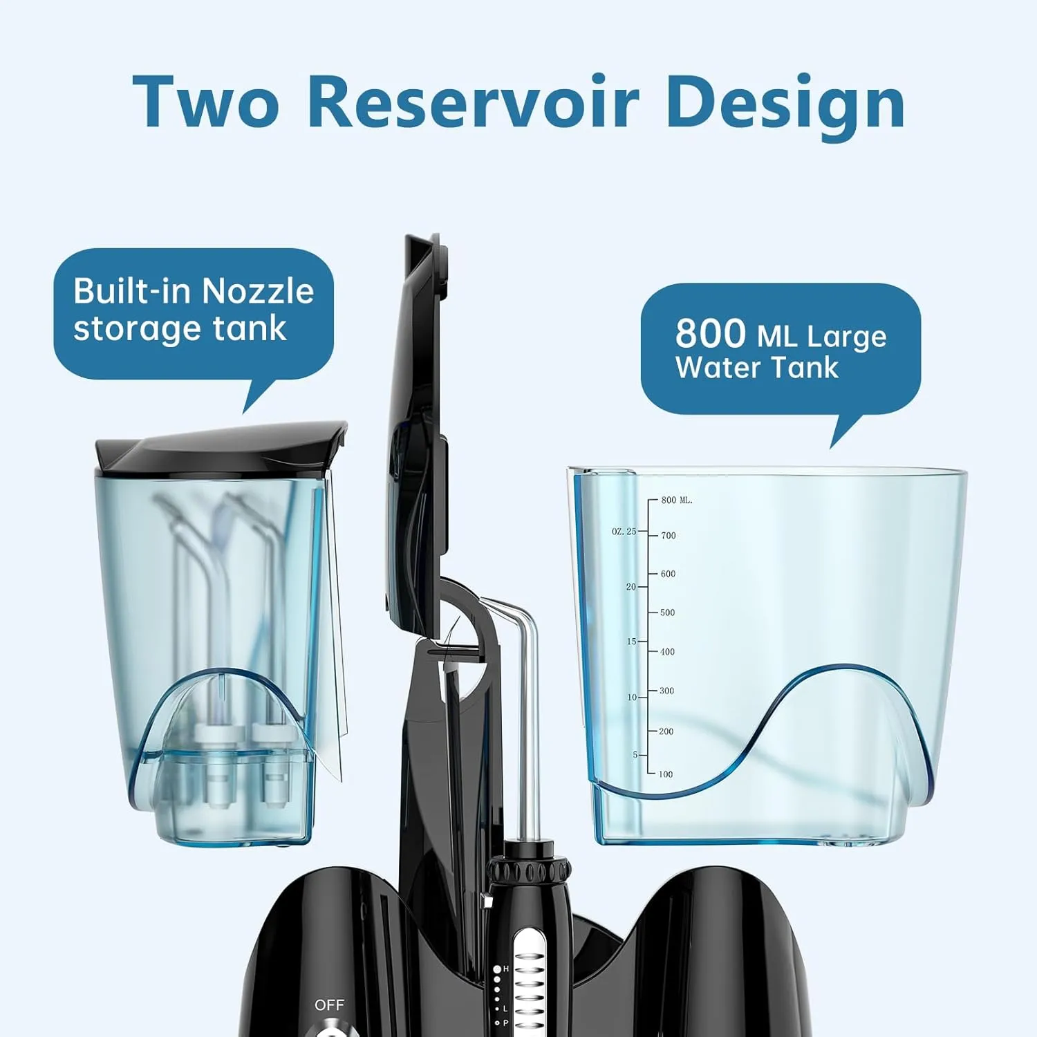 H2ofloss Water Flosser for Teeth, Braces, Professional Water Teeth Cleaner with 800ML Water Tank and 5 Settings, 13 Multifunctional Nozzles and Hygienic Nozzles Storage Compartment for Family (Black)