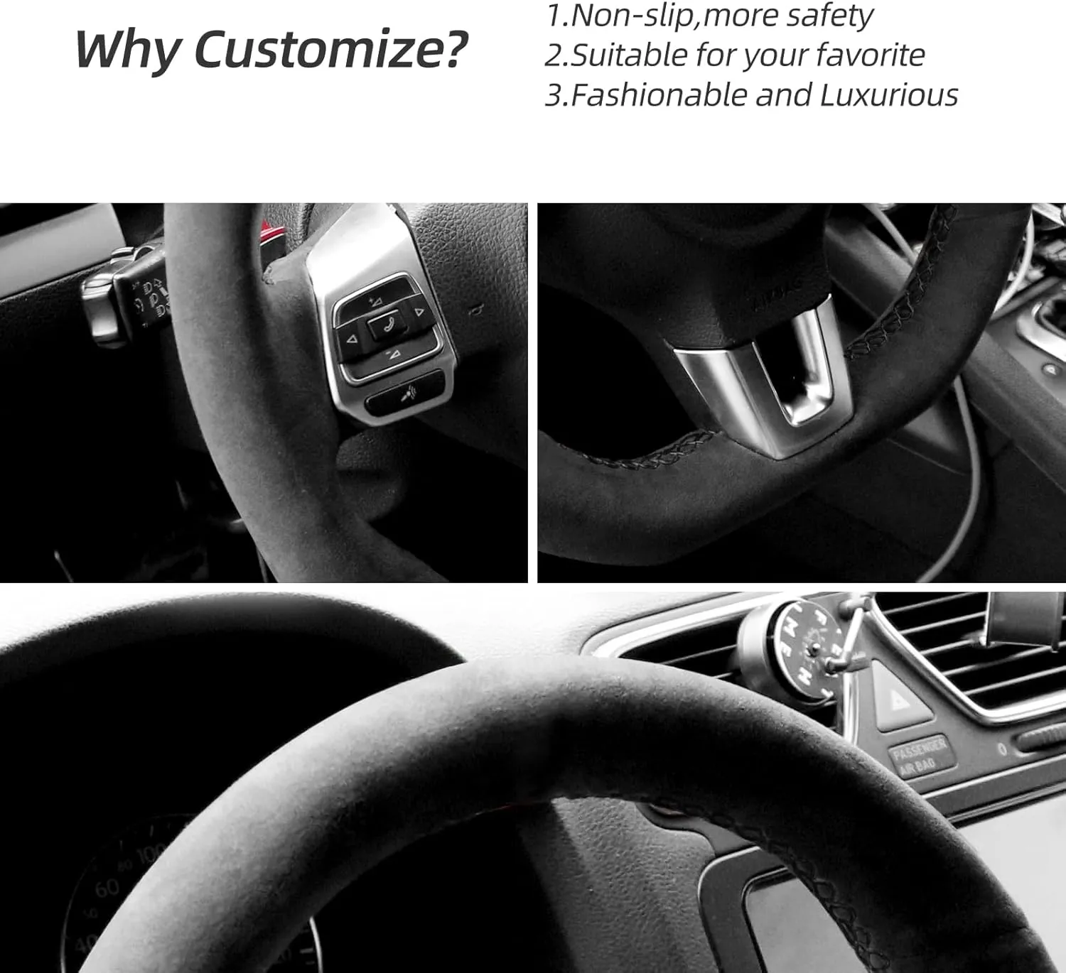 Hand Stitch Steering Wheel Cover Fits Alcantara Material for Volkswagen Golf6 Polo GTI MK6 Scirocco R Passat CC R-Line (No Stripes)