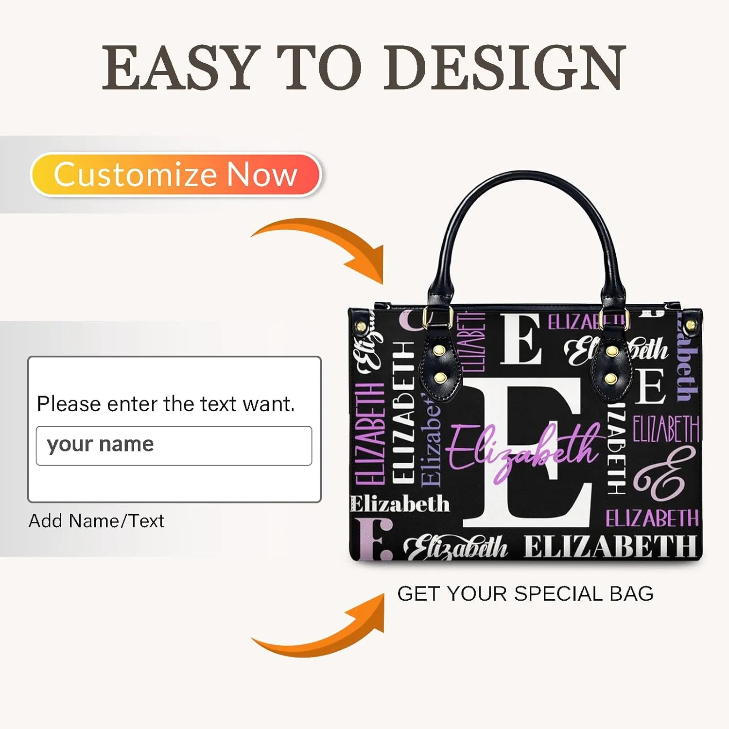Handbag for Women, Custom Name Leather Tote Bag Gifts for Mom, Crossbody Purse for Shopping Work Business
