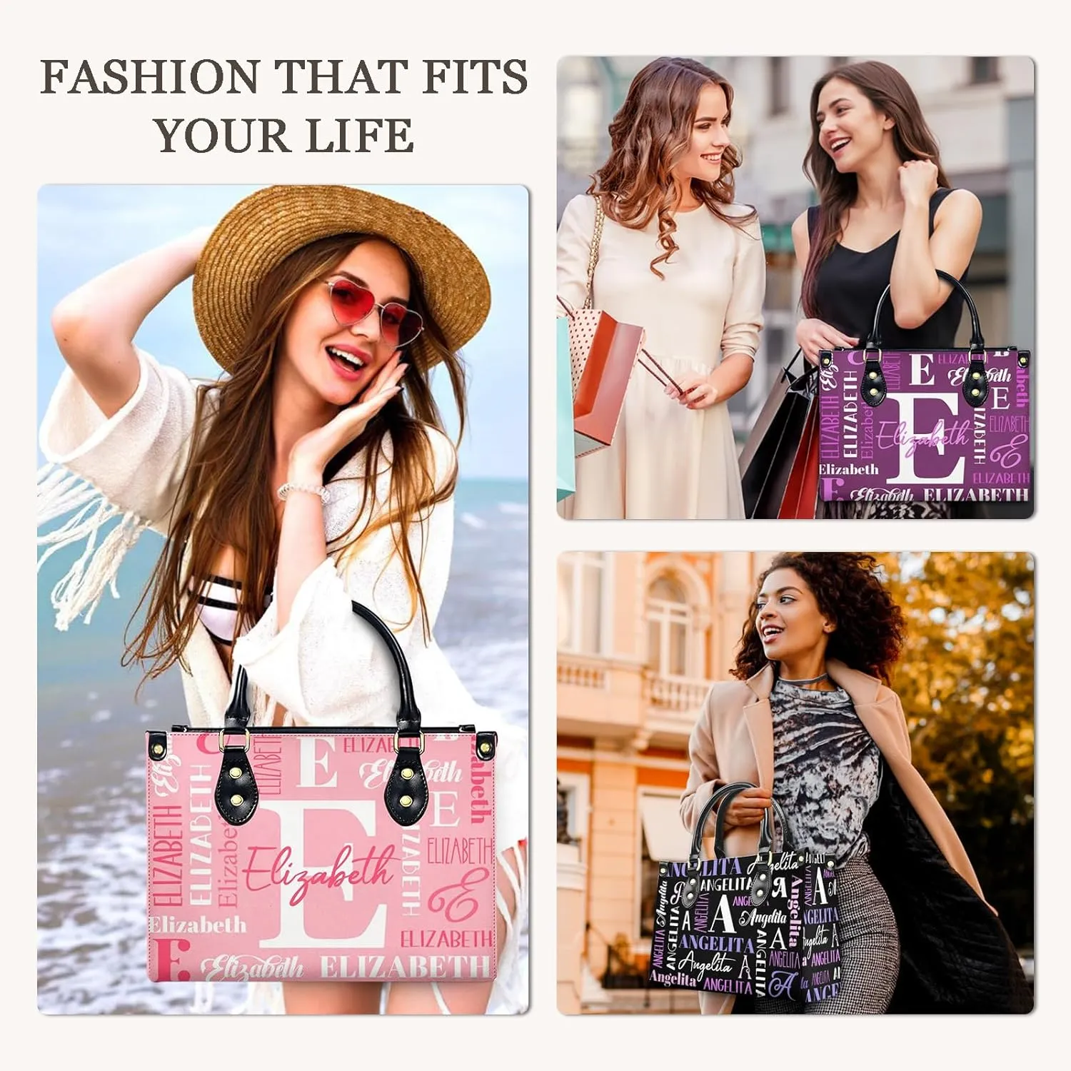 Handbag for Women, Custom Name Leather Tote Bag Gifts for Mom, Crossbody Purse for Shopping Work Business