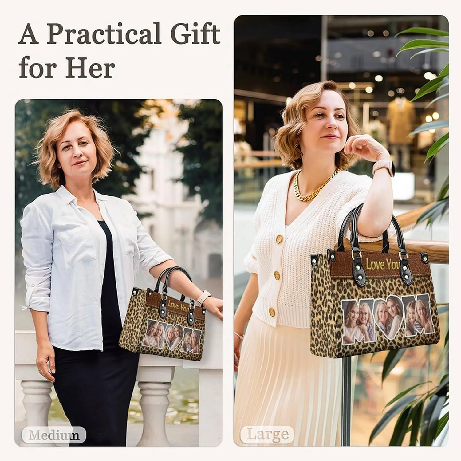 Handbag for Women, Custom Name Leather Tote Bag Gifts for Mom, Crossbody Purse for Shopping Work Business