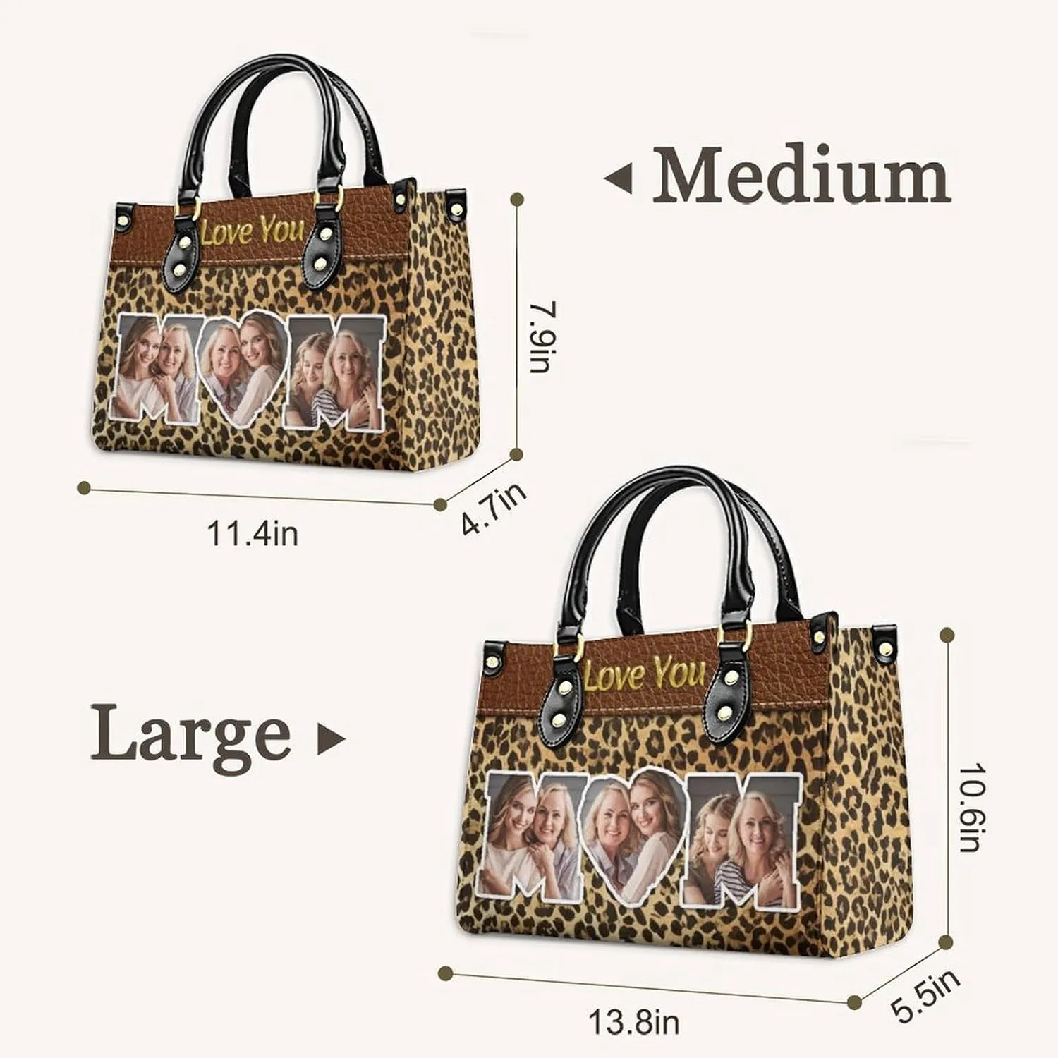 Handbag for Women, Custom Name Leather Tote Bag Gifts for Mom, Crossbody Purse for Shopping Work Business