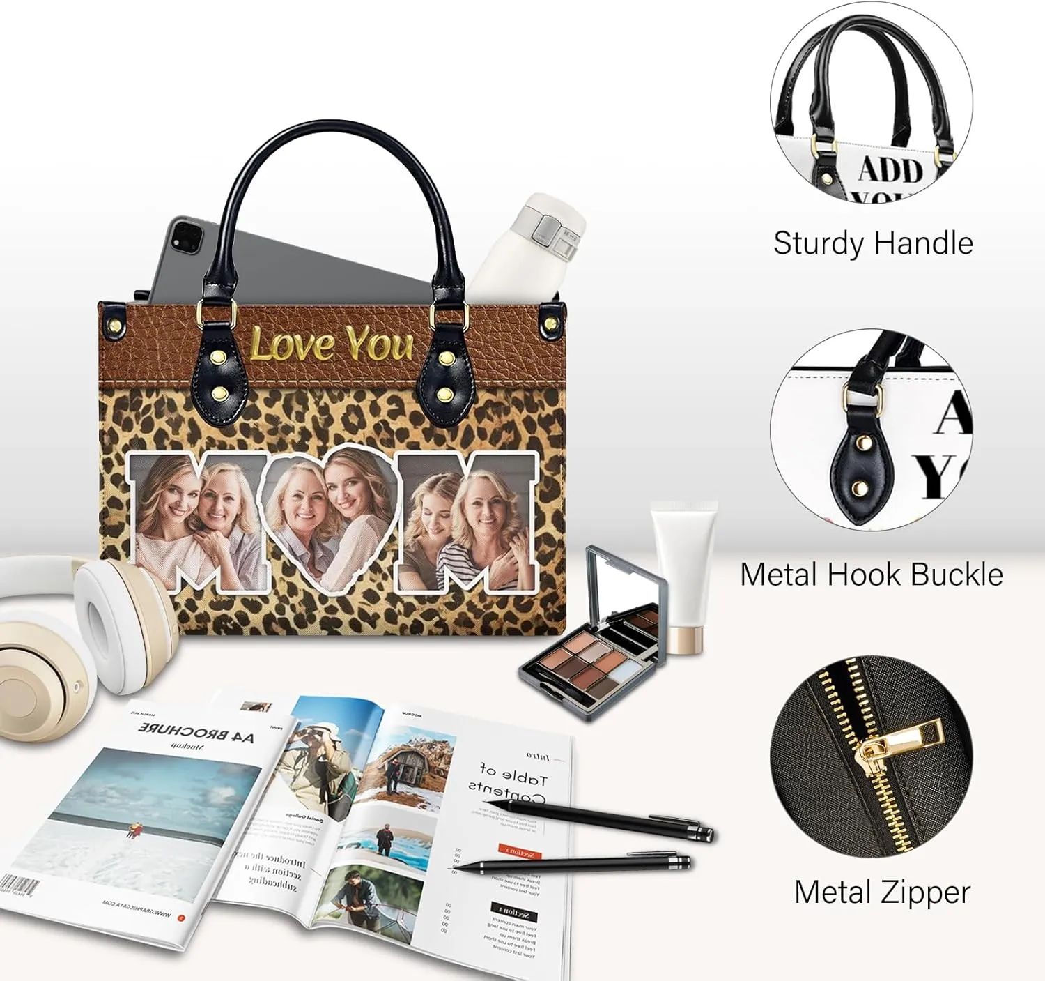 Handbag for Women, Custom Name Leather Tote Bag Gifts for Mom, Crossbody Purse for Shopping Work Business