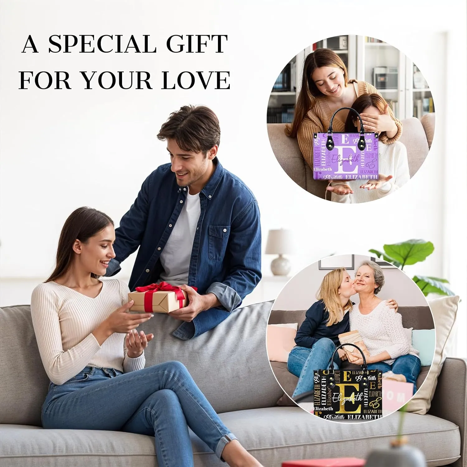 Handbag for Women, Custom Name Leather Tote Bag Gifts for Mom, Crossbody Purse for Shopping Work Business