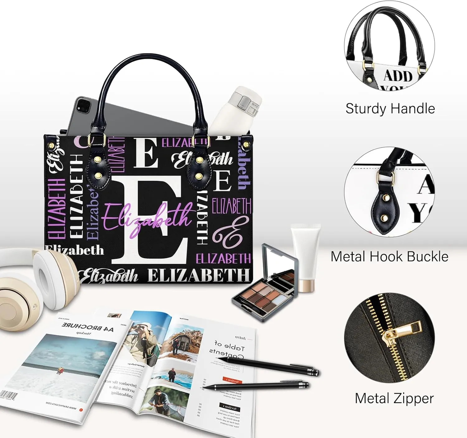 Handbag for Women, Custom Name Leather Tote Bag Gifts for Mom, Crossbody Purse for Shopping Work Business