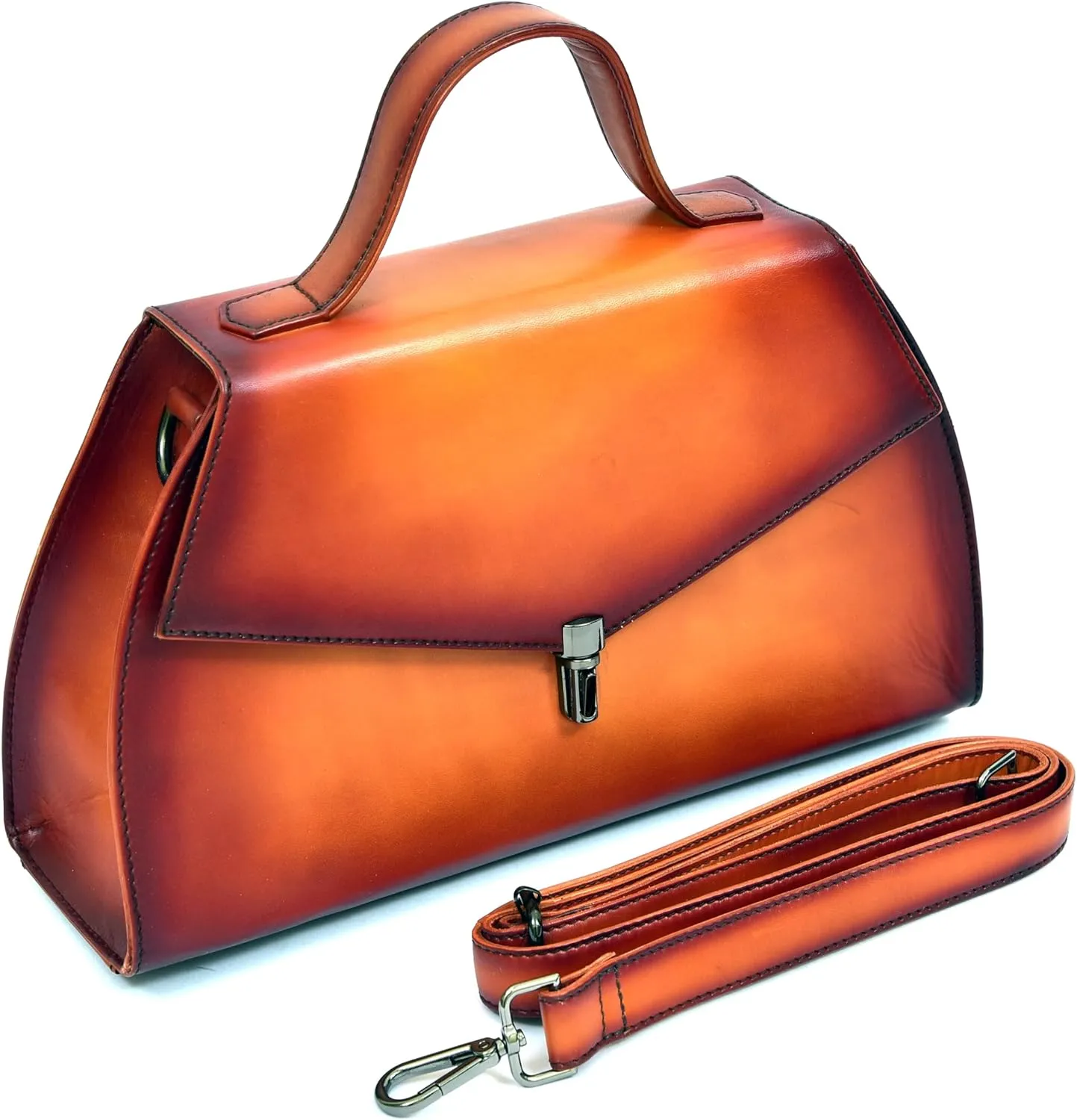 Handmade Genuine Leather Stylish Purse for Ladies Women Satchel Vegetable Tanned Leather with Hand Painted Patina Finish