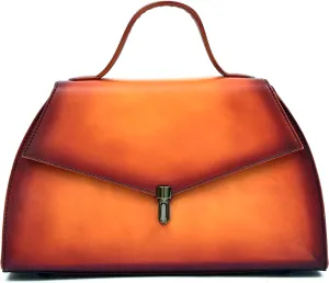 Handmade Genuine Leather Stylish Purse for Ladies Women Satchel Vegetable Tanned Leather with Hand Painted Patina Finish