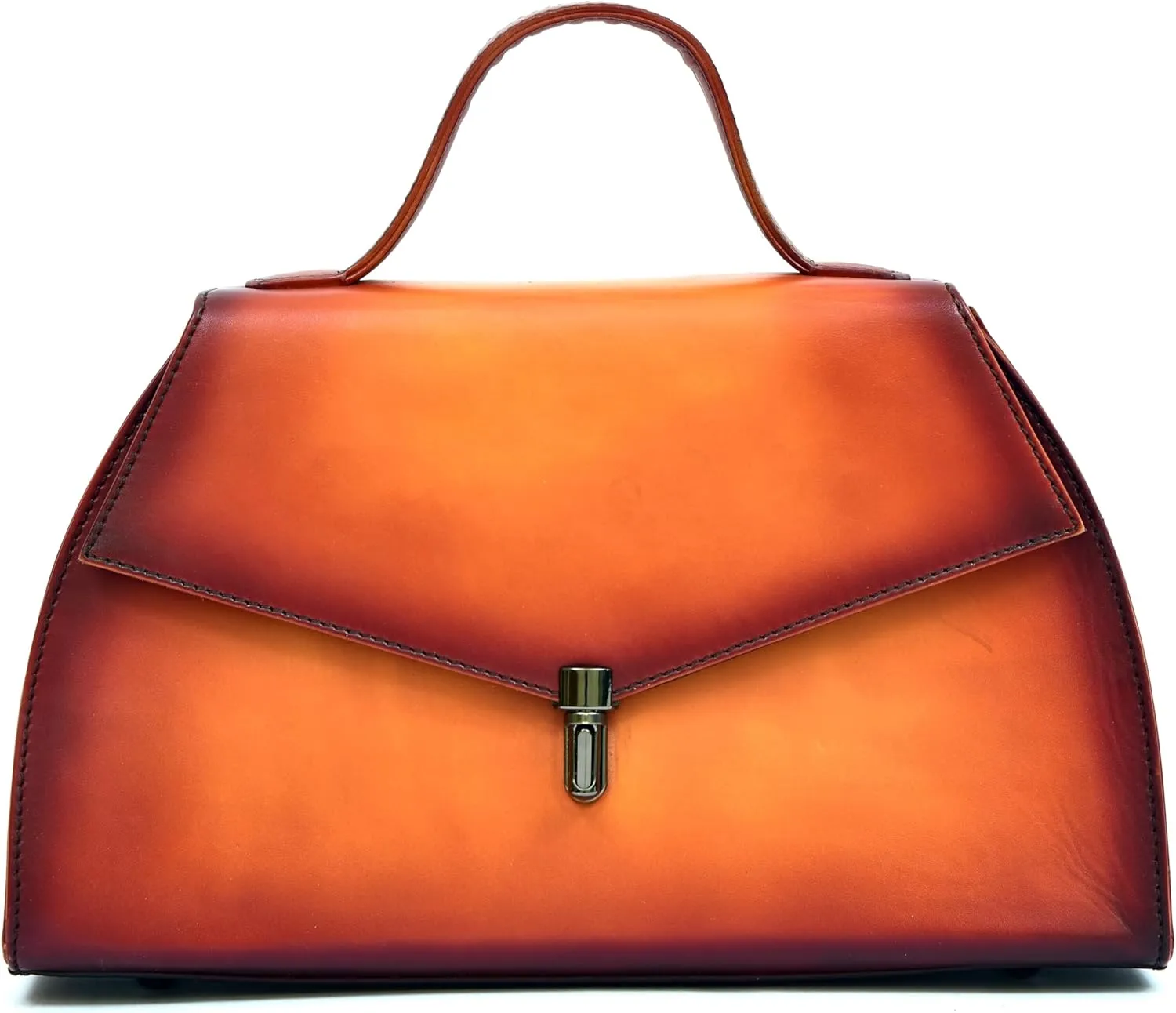 Handmade Genuine Leather Stylish Purse for Ladies Women Satchel Vegetable Tanned Leather with Hand Painted Patina Finish