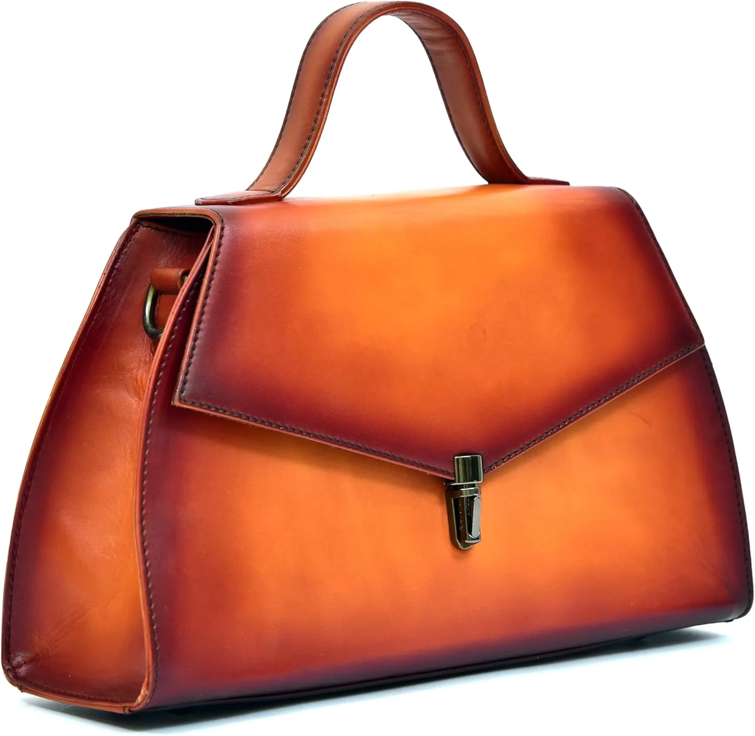 Handmade Genuine Leather Stylish Purse for Ladies Women Satchel Vegetable Tanned Leather with Hand Painted Patina Finish