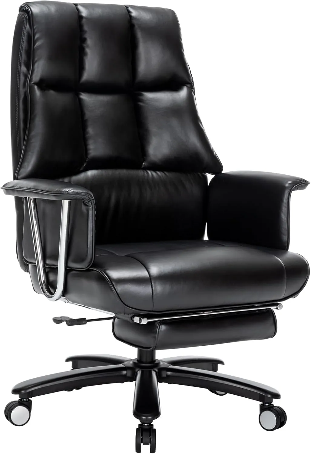 Heavy Duty Office Chair with Footrest, 400lbs-PU Leather Wide Thick Cushion Ergonomic Desk Reclining Chair for Heavy People (Black)