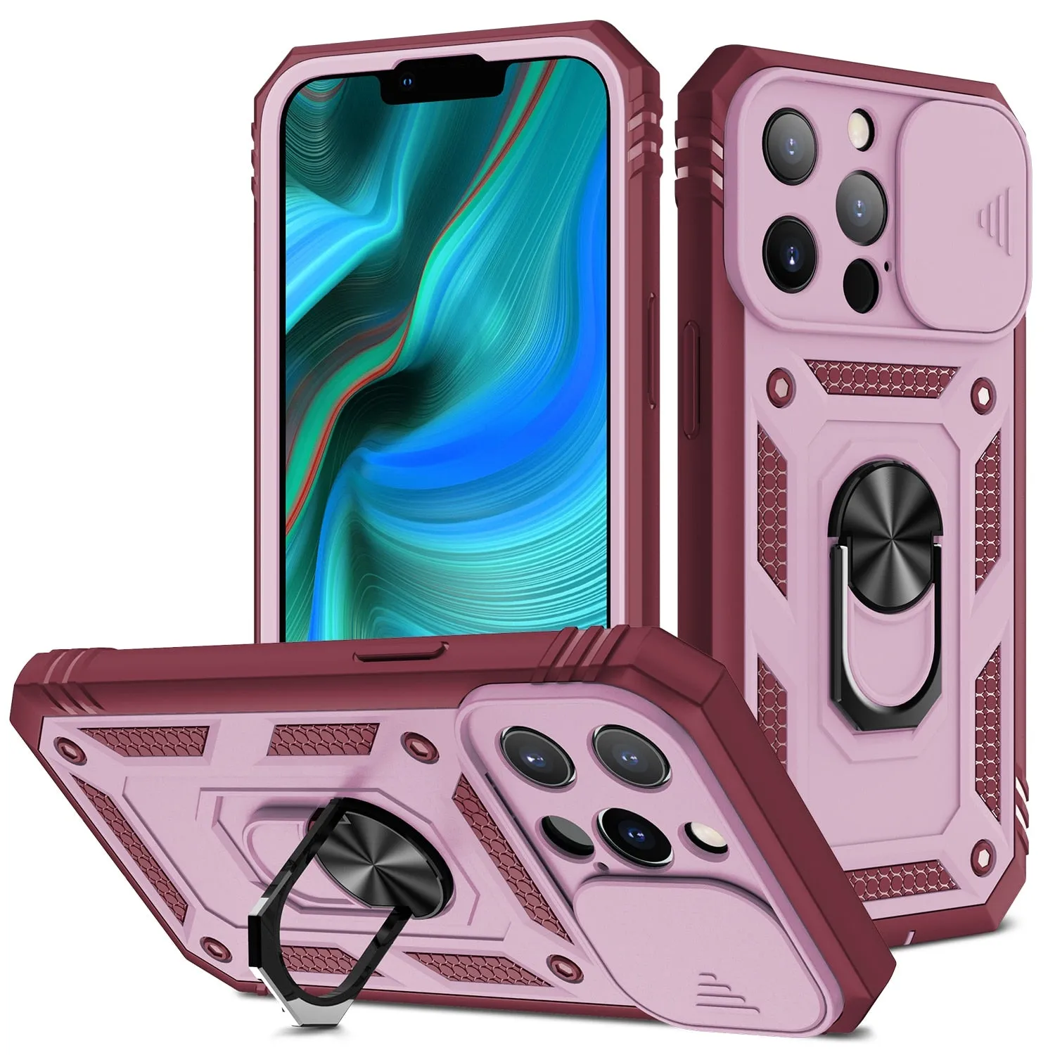 Heavy-Duty Shockproof Case For iPhone With Kickstand And Camera Cover