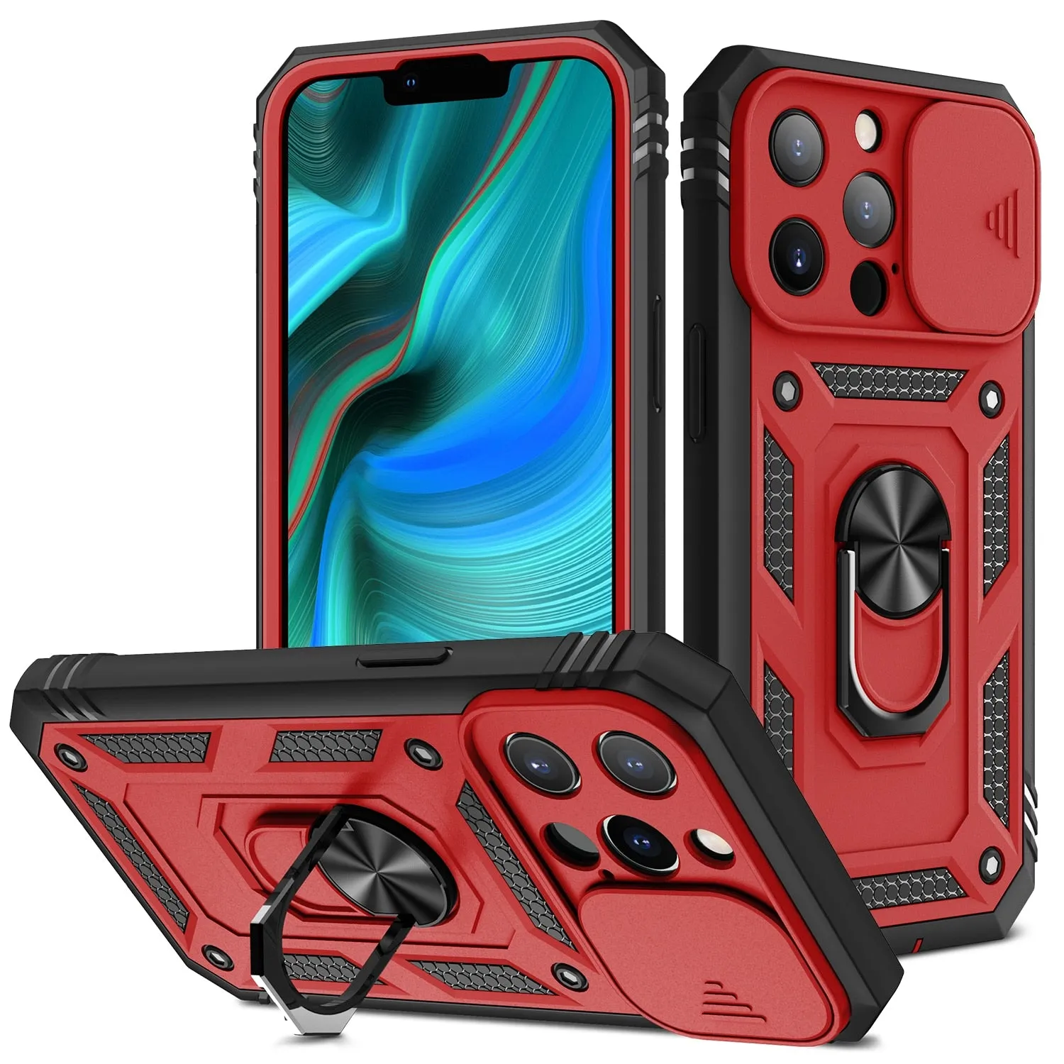 Heavy-Duty Shockproof Case For iPhone With Kickstand And Camera Cover