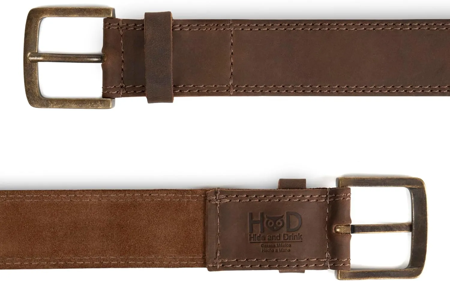 Hide & Drink, Rustic Handmade Full Grain Leather Men's Belt, Two Row Stitch Stylish Design - Everyday Belts for Men