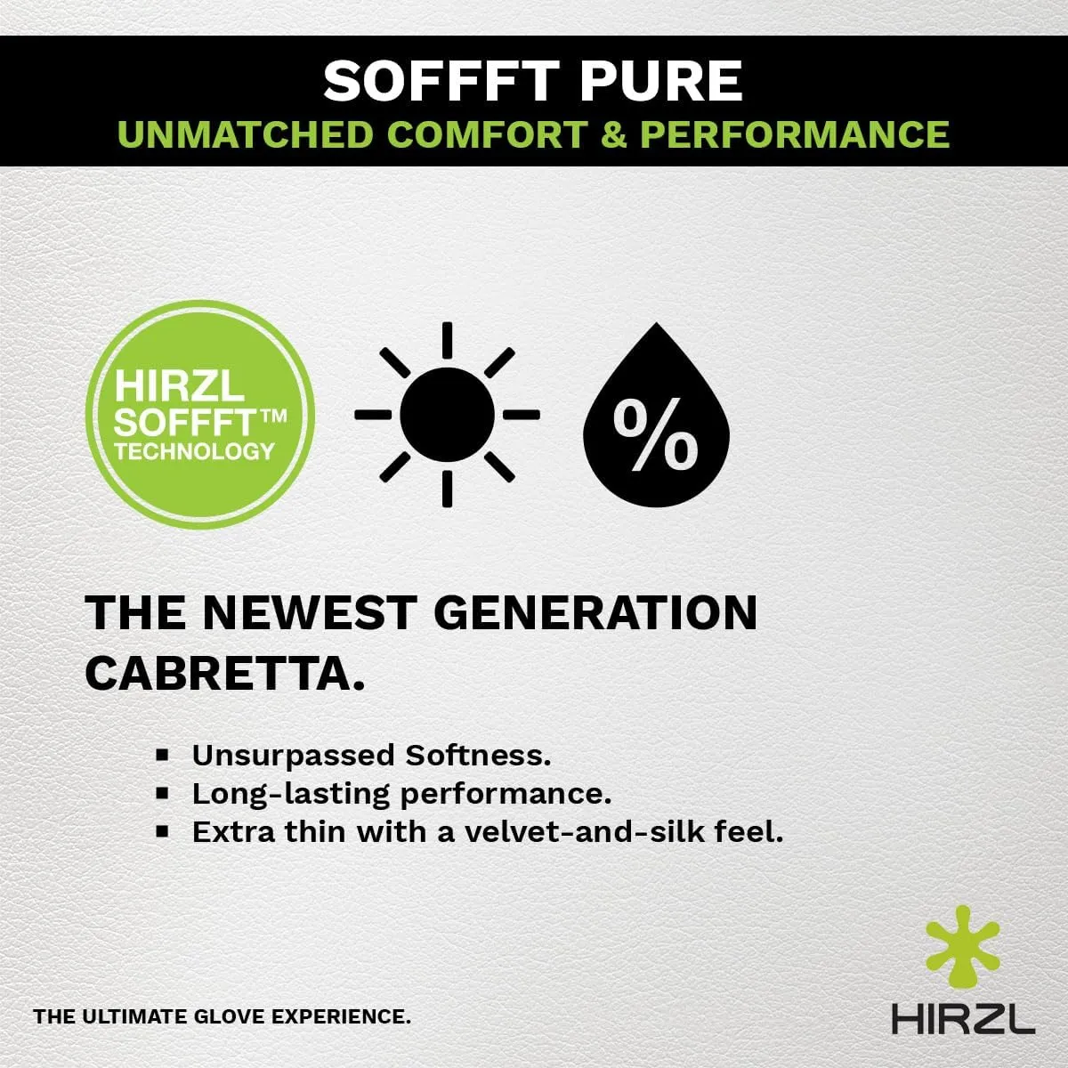 HIRZL Men's Golf Glove, Soffft Pure, Tour Performance, Cabretta Leather, Extra Thin, Velvet, Silk Feel, Long Lasting, Soft & Supple, Sweat Resistance, Water Absorption, White