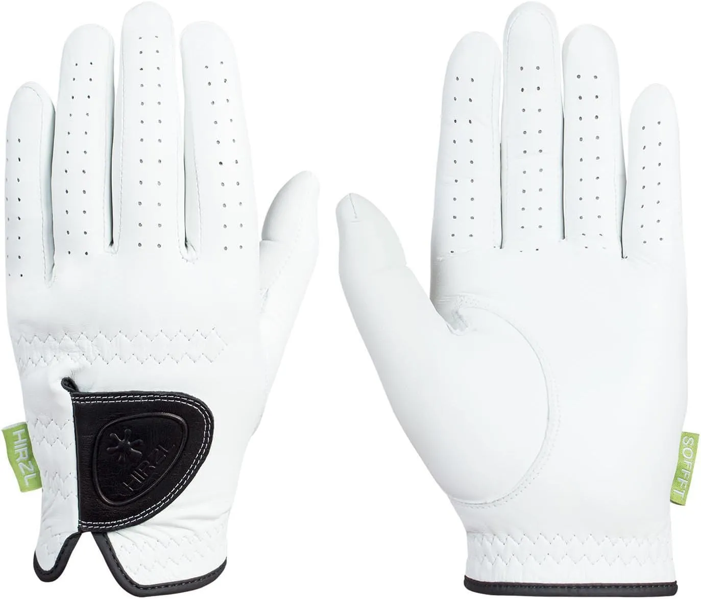 HIRZL Men's Golf Glove, Soffft Pure, Tour Performance, Cabretta Leather, Extra Thin, Velvet, Silk Feel, Long Lasting, Soft & Supple, Sweat Resistance, Water Absorption, White