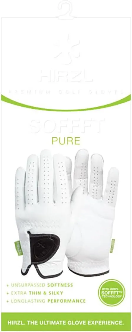 HIRZL Men's Golf Glove, Soffft Pure, Tour Performance, Cabretta Leather, Extra Thin, Velvet, Silk Feel, Long Lasting, Soft & Supple, Sweat Resistance, Water Absorption, White