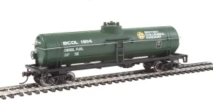 HO Scale Model British Columbia Railway Tank Car, Green/Yellow/White