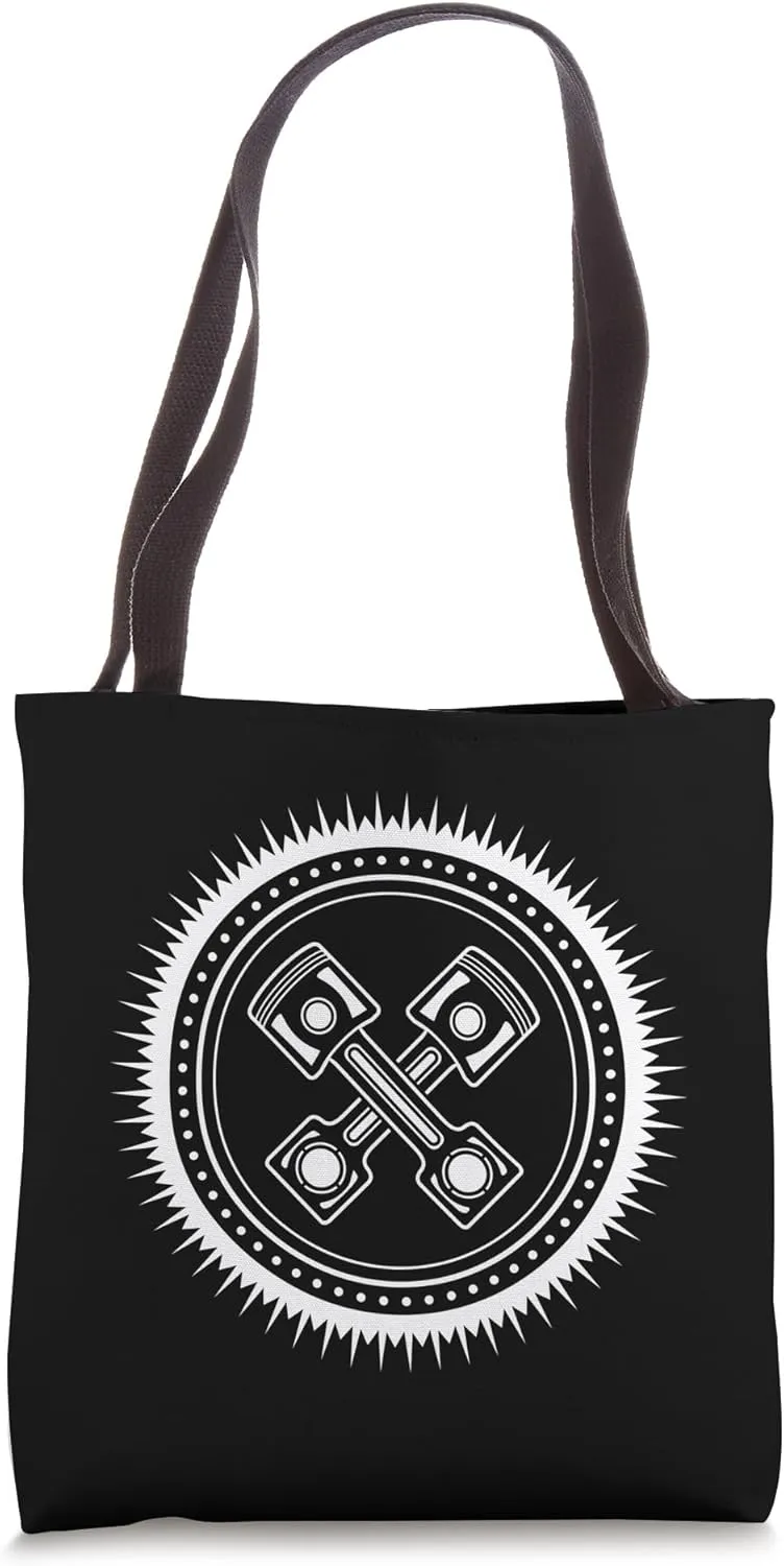 Hobby mechanic symbol with two motor pistons for hobbyists Tote Bag