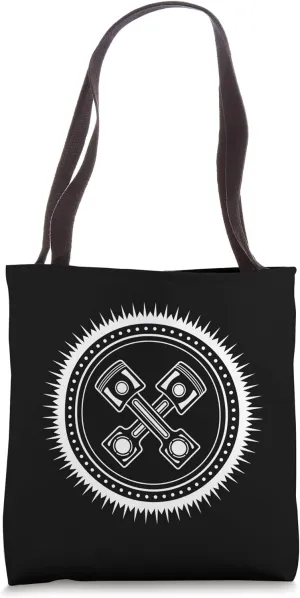 Hobby mechanic symbol with two motor pistons for hobbyists Tote Bag