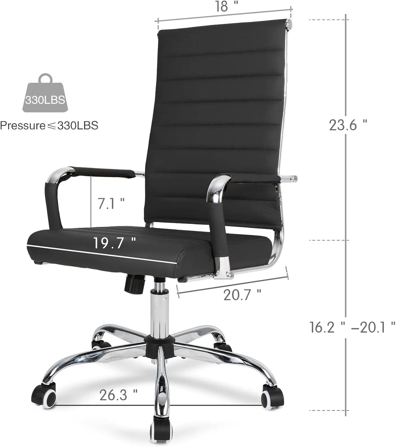 Home Office Chair Ribbed, Modern Leather Conference Room Chairs, Ergonomic Office Desk Chair, High Back Executive Computer Chair, Adjustable Swivel Chair with Arms (Black)