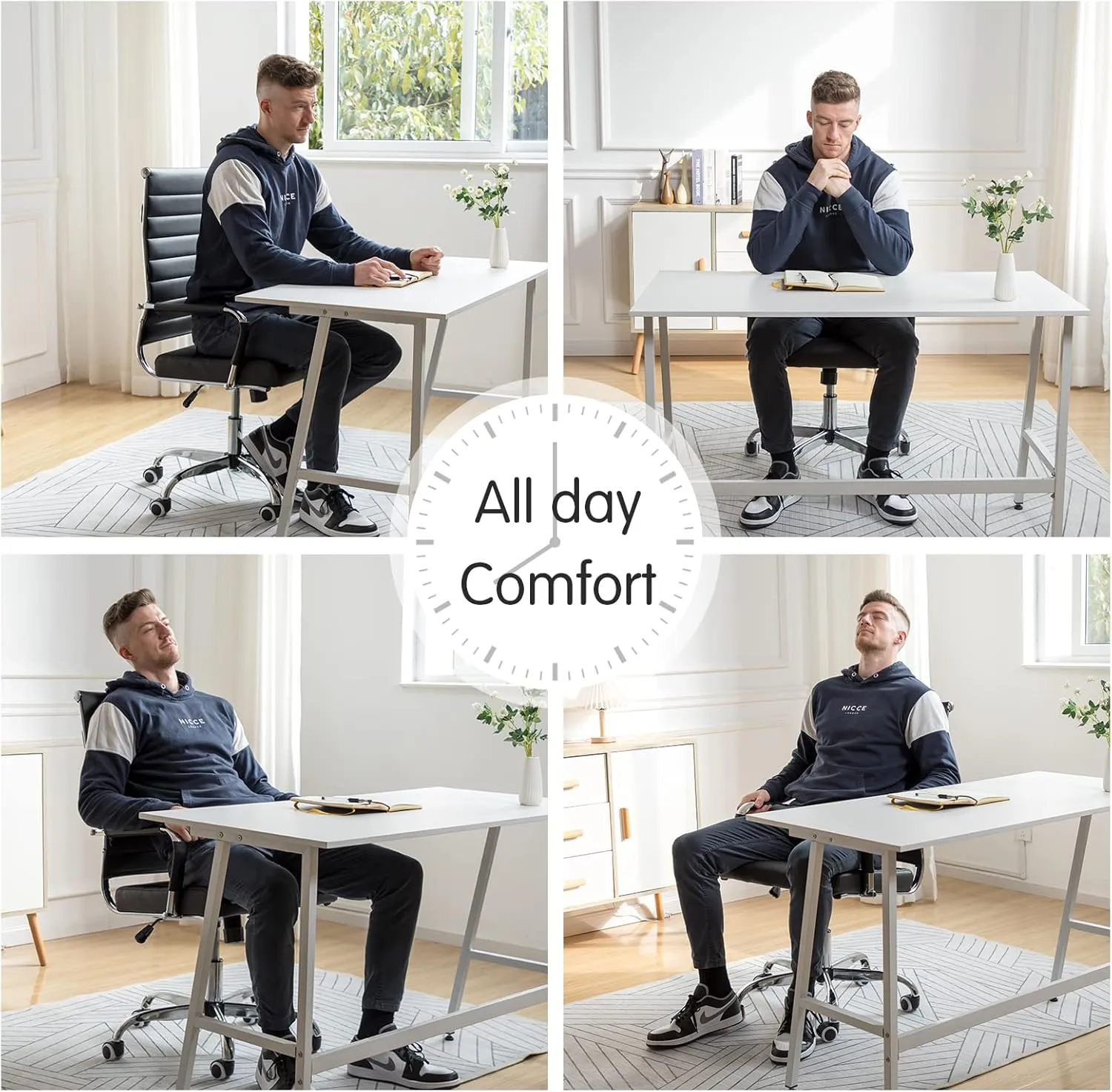Home Office Chair Ribbed, Modern Leather Conference Room Chairs, Ergonomic Office Desk Chair, High Back Executive Computer Chair, Adjustable Swivel Chair with Arms (Black)