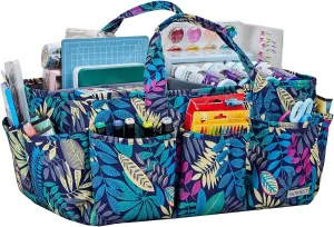 HOMEST Craft Organizer Tote Bag with Multiple Pockets, Storage Art Caddy for Scrapbooking, Crafts Supply Carrier for Tools, Floral