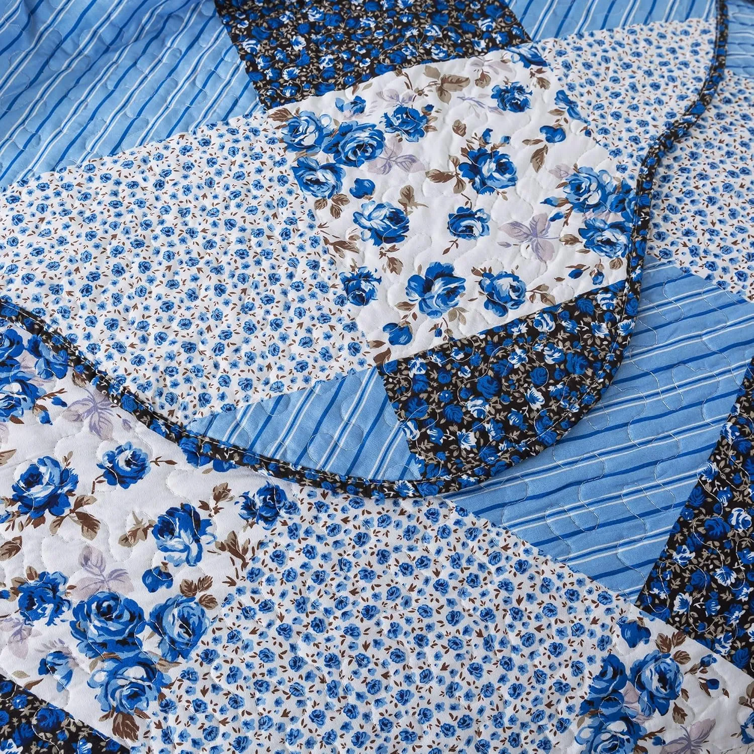 HoneiLife California King Quilt 120x120-3 Pcs Oversized King Bedspreads, Extra Large Quilt Sets All Season Use,Rustic Bedding Sets King Size,Reversible Coverlet Microfiber Bed Quilts, Blue