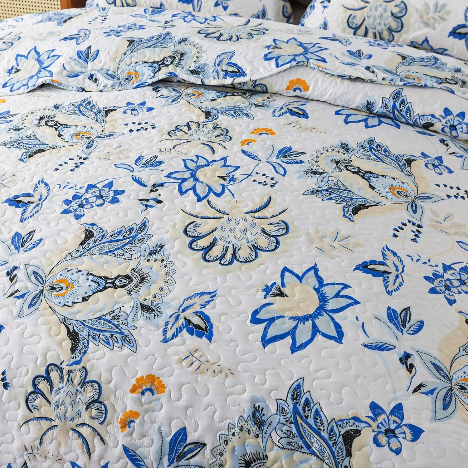 HoneiLife King Quilt Bedding Set - 3 Pieces Floral Quilt Microfiber Quilt Sets Lightweight Bedspreads Reversible Coverlets Retro Bed Cover Wildflower Quilts All Season Use