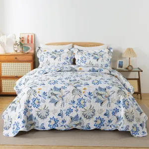 HoneiLife King Quilt Bedding Set - 3 Pieces Floral Quilt Microfiber Quilt Sets Lightweight Bedspreads Reversible Coverlets Retro Bed Cover Wildflower Quilts All Season Use