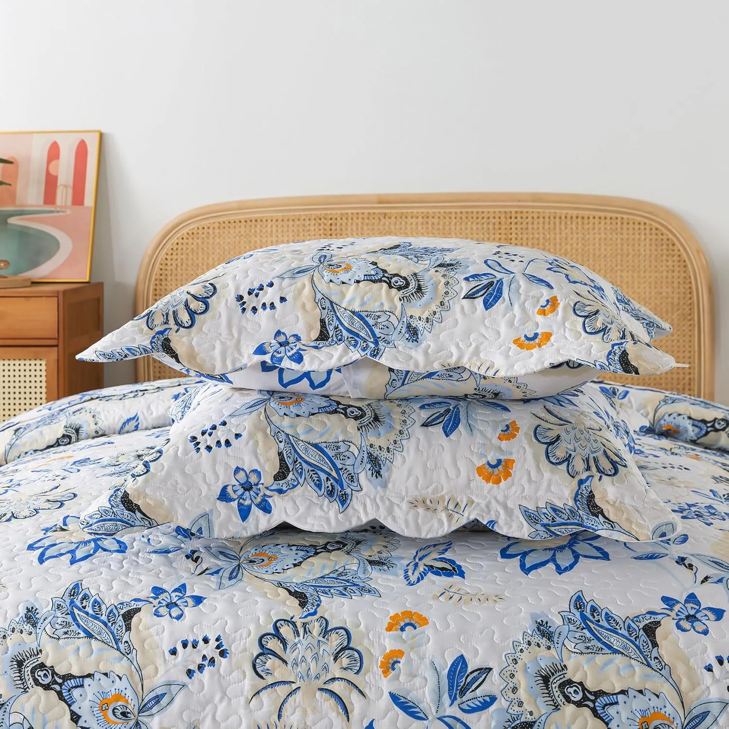 HoneiLife King Quilt Bedding Set - 3 Pieces Floral Quilt Microfiber Quilt Sets Lightweight Bedspreads Reversible Coverlets Retro Bed Cover Wildflower Quilts All Season Use