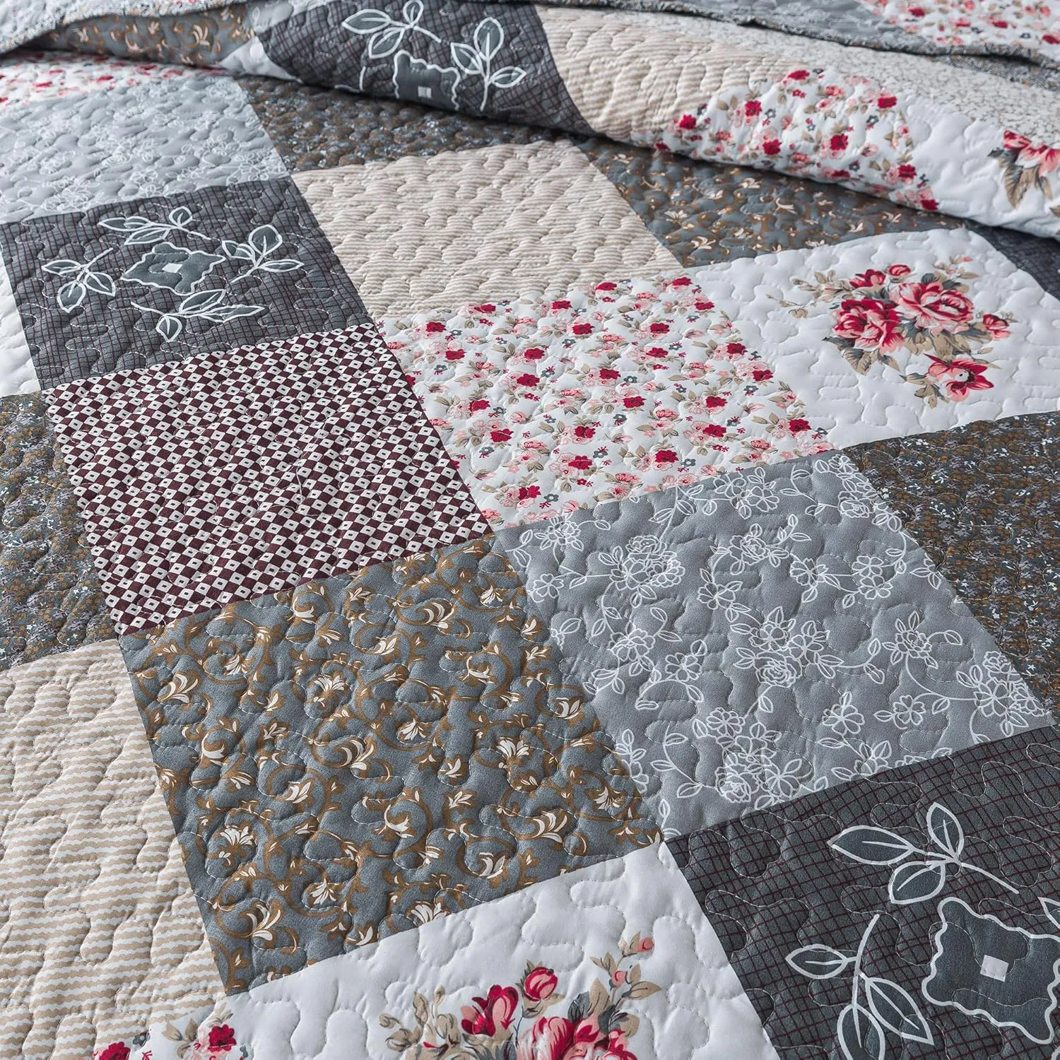 HoneiLife King Quilt Bedding Set - 3 Pieces Microfiber Quilt Sets Lightweight Bedspreads Reversible Coverlets Retro Bed Cover Quilt King Size All Season Quilts-Grey