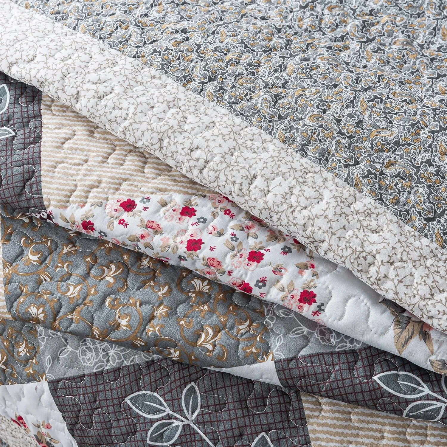 HoneiLife King Quilt Bedding Set - 3 Pieces Microfiber Quilt Sets Lightweight Bedspreads Reversible Coverlets Retro Bed Cover Quilt King Size All Season Quilts-Grey