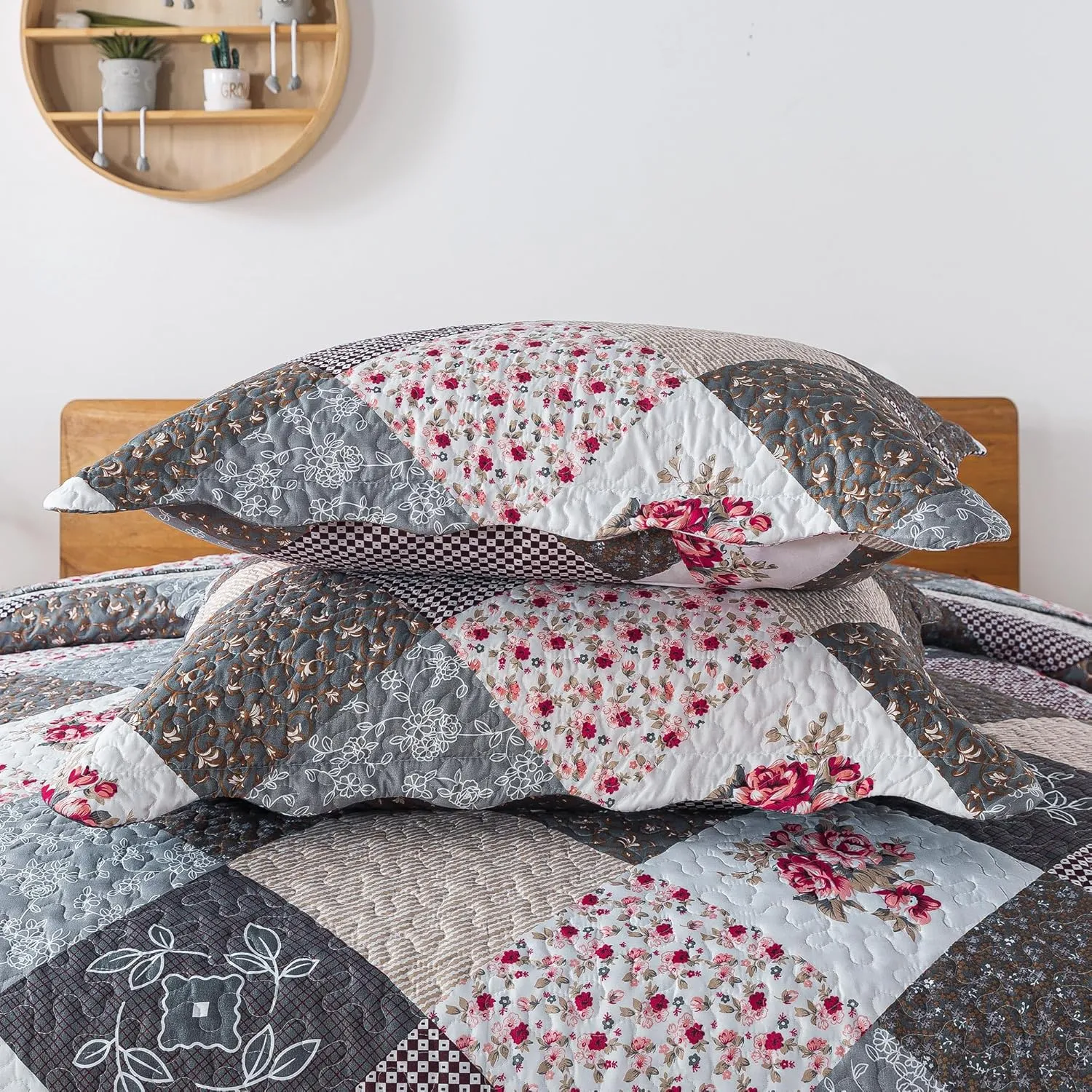 HoneiLife King Quilt Bedding Set - 3 Pieces Microfiber Quilt Sets Lightweight Bedspreads Reversible Coverlets Retro Bed Cover Quilt King Size All Season Quilts-Grey