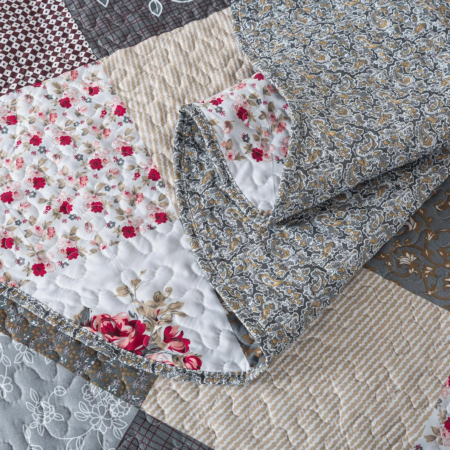 HoneiLife Oversized King Bedspreads 120x120-3 Pcs California King Quilt, Extra Large Quilt Sets All Season Use,Rustic Bedding Sets King Size,Reversible Coverlet Lightweight Bed Cover, Grey