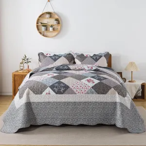 HoneiLife Oversized King Bedspreads 120x120-3 Pcs California King Quilt, Extra Large Quilt Sets All Season Use,Rustic Bedding Sets King Size,Reversible Coverlet Lightweight Bed Cover, Grey