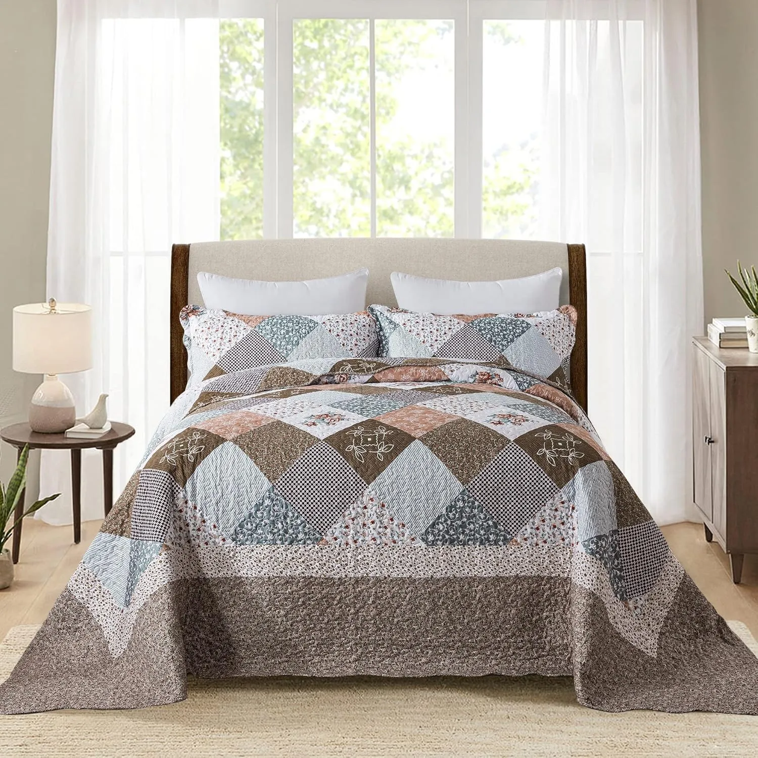 HoneiLife Oversized King Bedspreads 120x120-3 Pcs California King Quilt, Extra Large Quilt Sets All Season Use,Rustic Bedding Sets King Size,Reversible Coverlet Lightweight Microfiber Bed Quilts