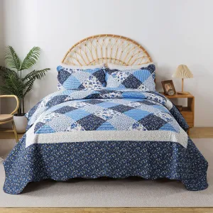 HoneiLife Quilt Set King Size - 3 Piece Microfiber Quilts Reversible Bedspreads Patchwork Coverlets Floral Bedding Set All Season Quilts with Blue and White Porcelain Pattern