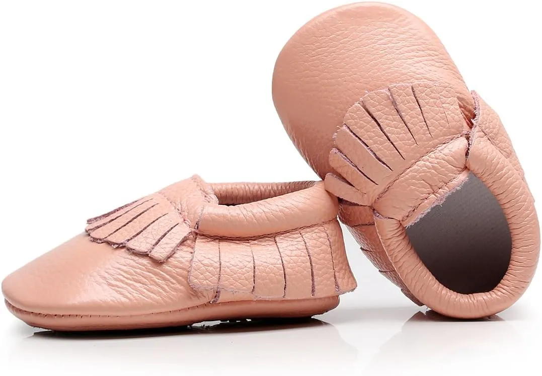HONGTEYA Leather Baby Moccasins Hard Soled Tassel Crib Toddler Shoes for Boys and Girls…