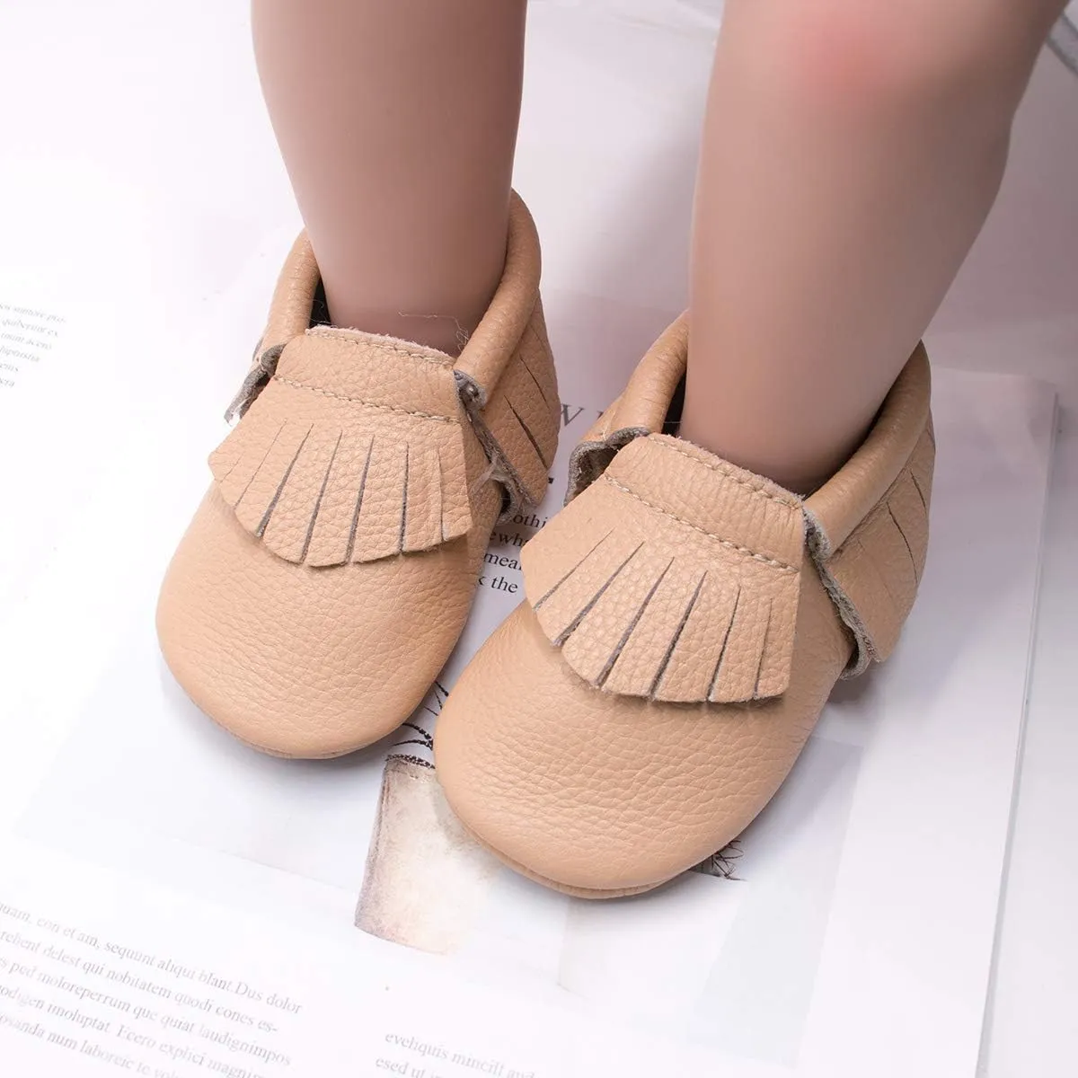 HONGTEYA Leather Baby Moccasins Hard Soled Tassel Crib Toddler Shoes for Boys and Girls…