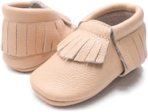 HONGTEYA Leather Baby Moccasins Hard Soled Tassel Crib Toddler Shoes for Boys and Girls…