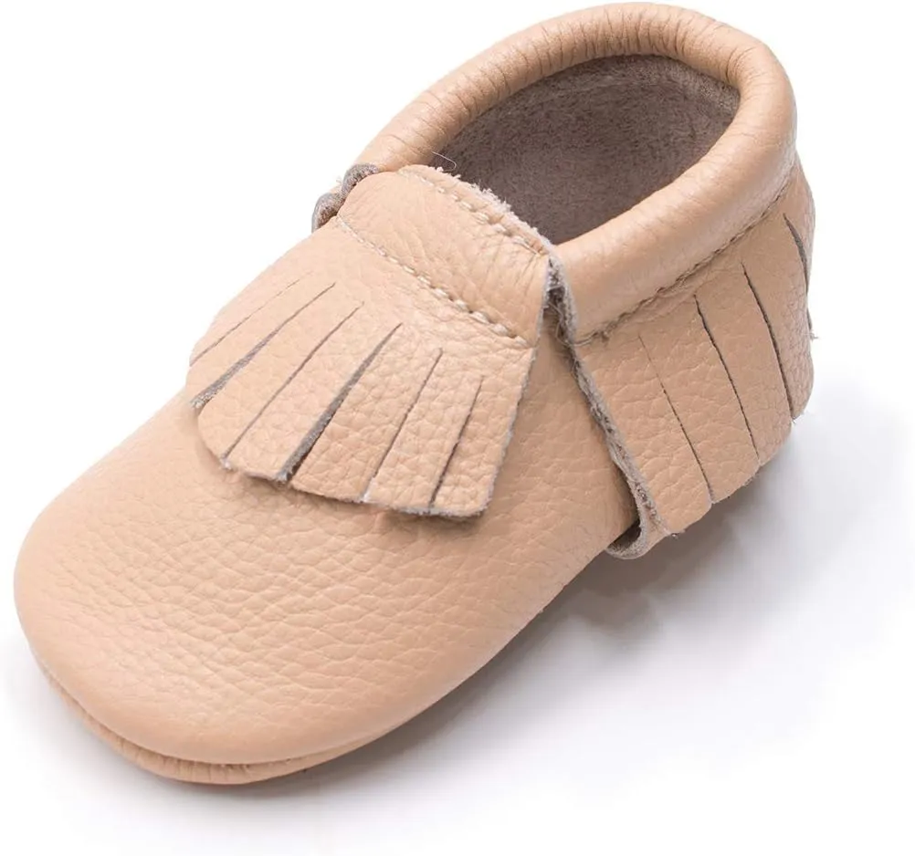 HONGTEYA Leather Baby Moccasins Hard Soled Tassel Crib Toddler Shoes for Boys and Girls…