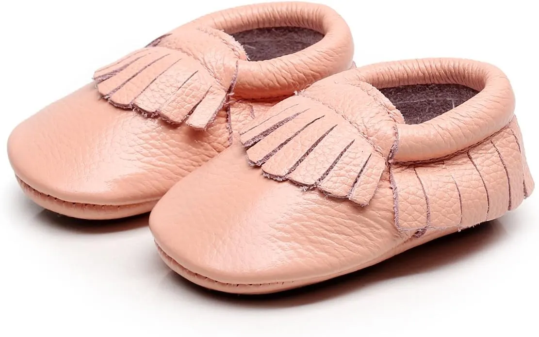 HONGTEYA Leather Baby Moccasins Hard Soled Tassel Crib Toddler Shoes for Boys and Girls…