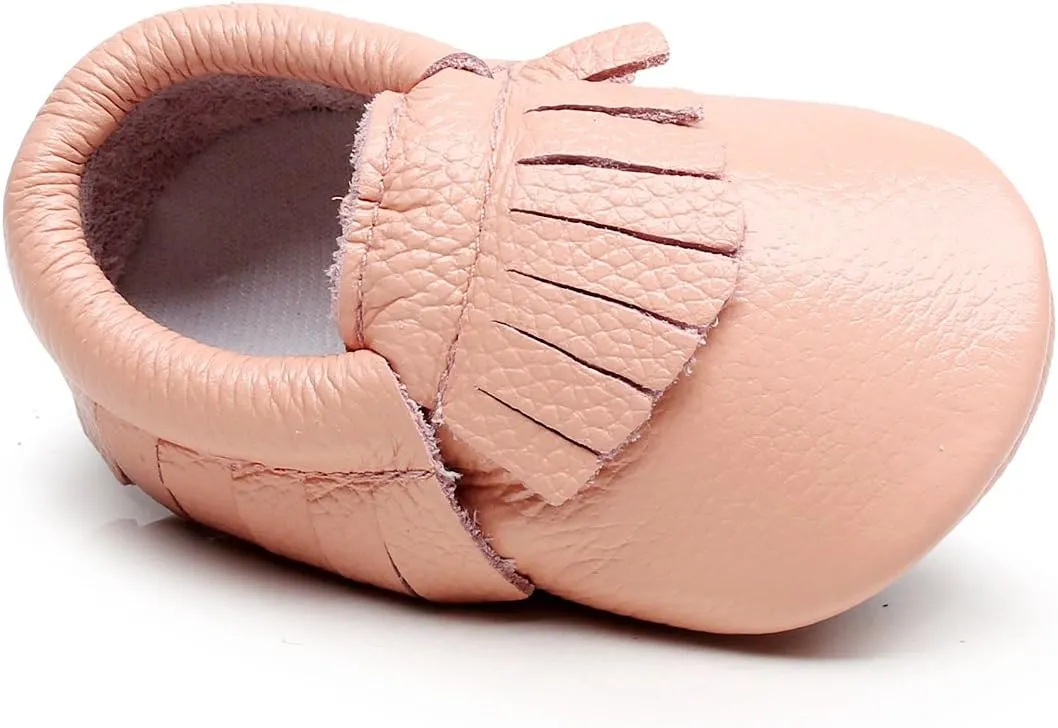 HONGTEYA Leather Baby Moccasins Hard Soled Tassel Crib Toddler Shoes for Boys and Girls…