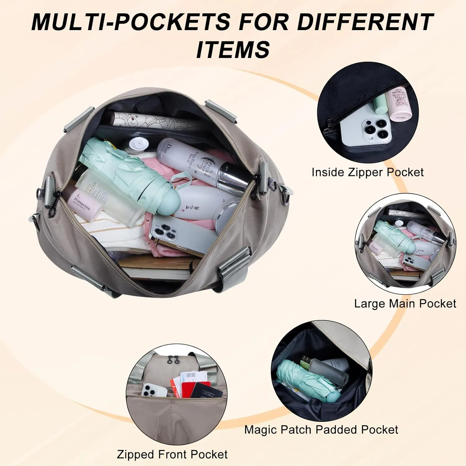 HUA ANGEL Women's Waterproof Sports Duffle Bag - Large Capacity Gym Bag Multi-Pocket for Travel Fitness Yoga Work and Weekend