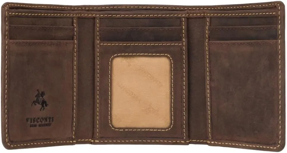 Hunter Collection Apache Leather Tri-Fold Wallet in Oiled Leather RFID Blocking 700 (Oil Brown)