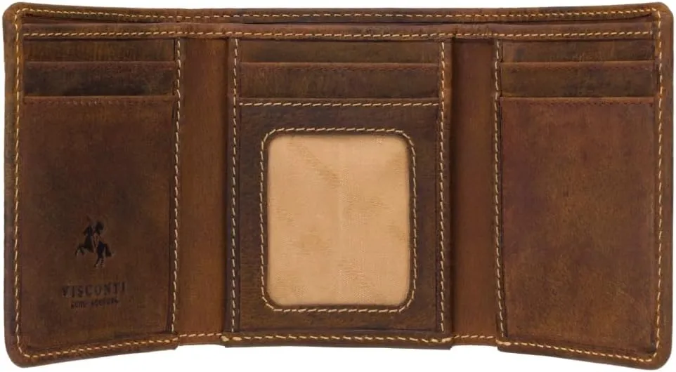 Hunter Collection Apache Leather Tri-Fold Wallet in Oiled Leather RFID Blocking 700 (Oil Tan)
