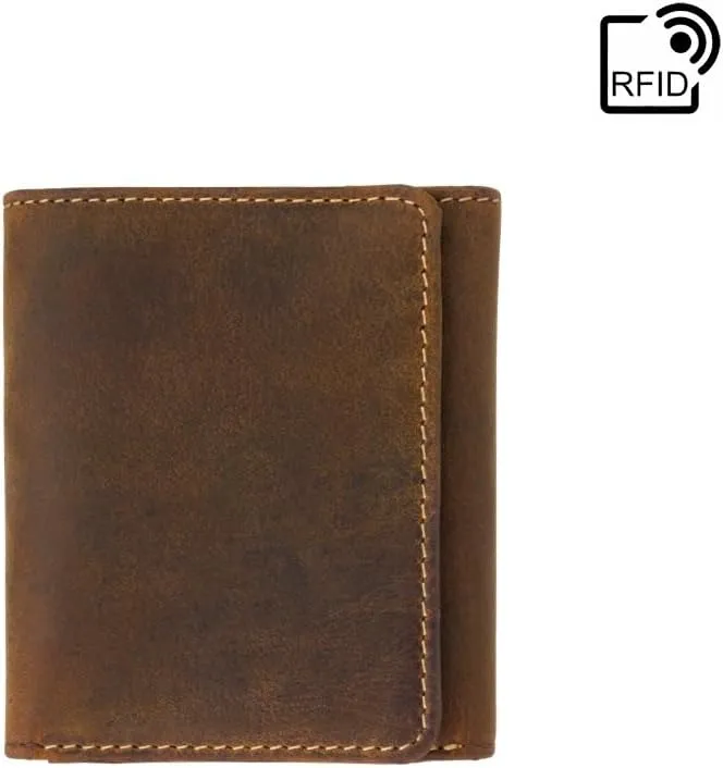 Hunter Collection Apache Leather Tri-Fold Wallet in Oiled Leather RFID Blocking 700 (Oil Tan)