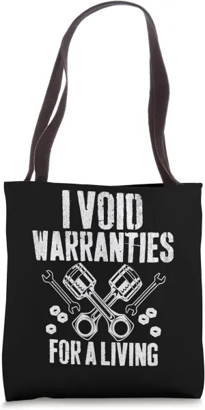 I Void Warranties Race Car Parts Repair Guy Funny Mechanic Tote Bag