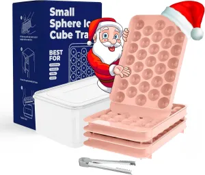 Ice Tray, (3 Pack) Small Ice Cube Tray (1 Inch) (Bin & Tong) (33 Cavities), Sphere Ice Molds For Iced Coffee, Beverages, Cocktails & Frozen Fruit, Suitable For All Occasions, Pink