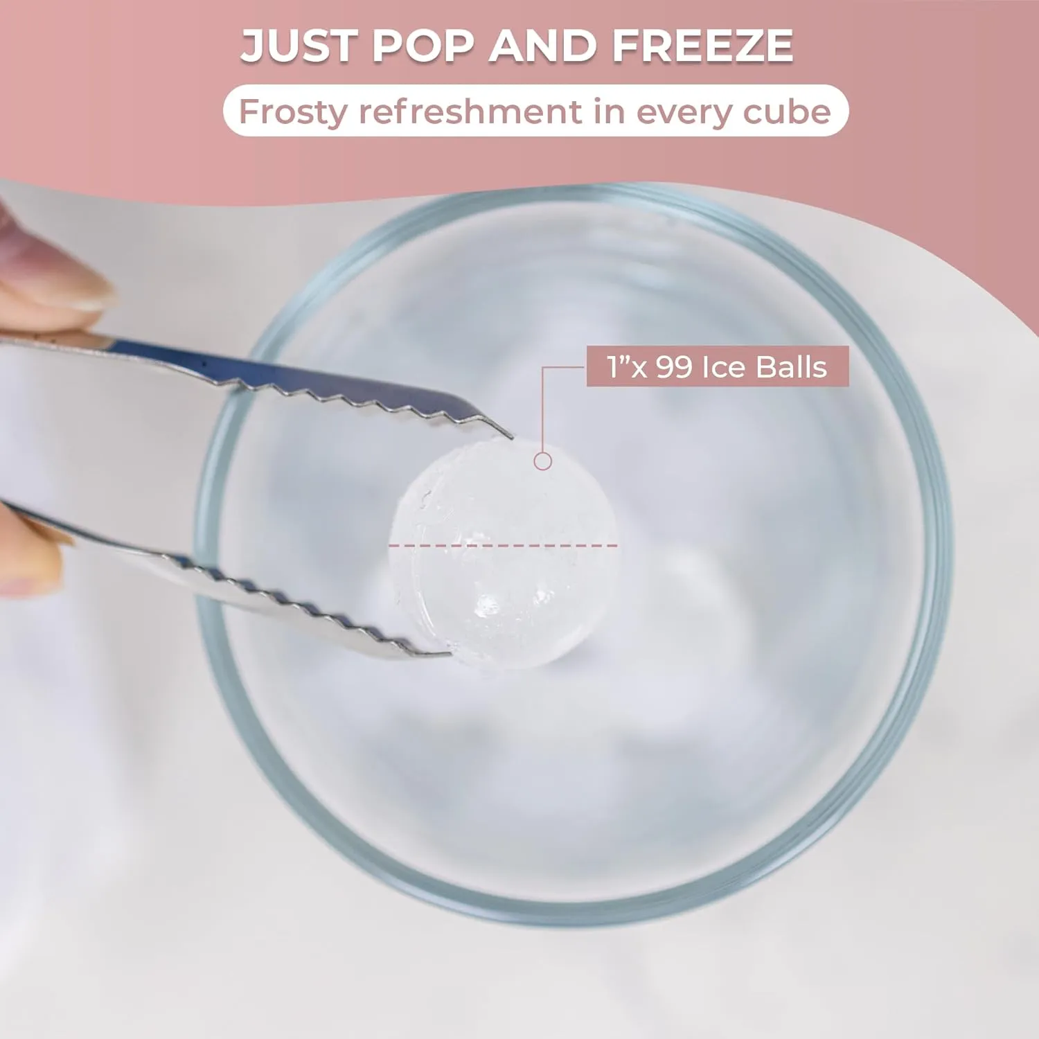 Ice Tray, (3 Pack) Small Ice Cube Tray (1 Inch) (Bin & Tong) (33 Cavities), Sphere Ice Molds For Iced Coffee, Beverages, Cocktails & Frozen Fruit, Suitable For All Occasions, Pink